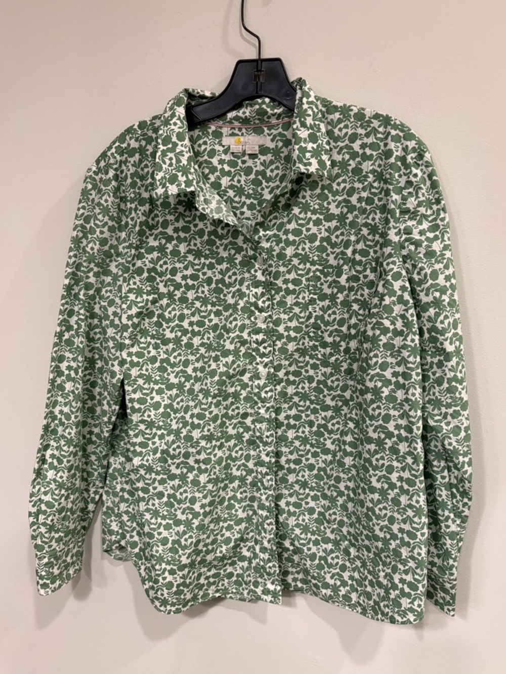 Boden White Button-Down Shirt with Green Floral Print